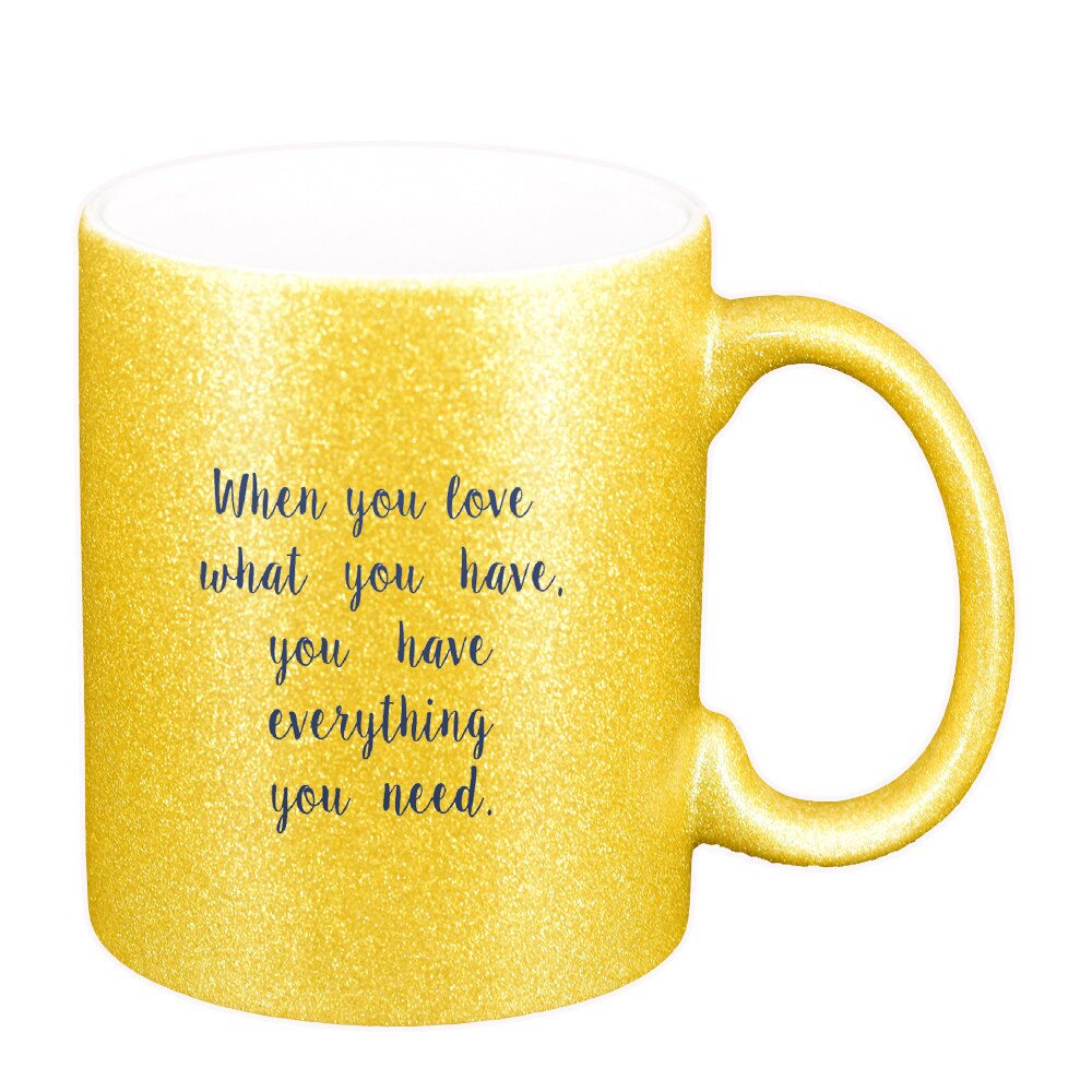 Cana cu mesaj When you Love, auriu sidefata glitter, 330ml, D1420