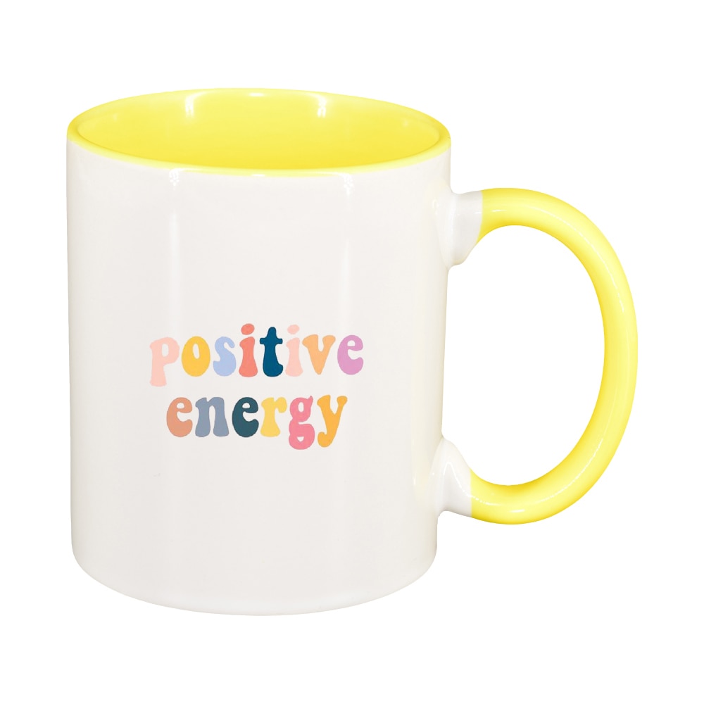 Cana cu mesaj Positive Energy, interior galben, 330ml, D1423