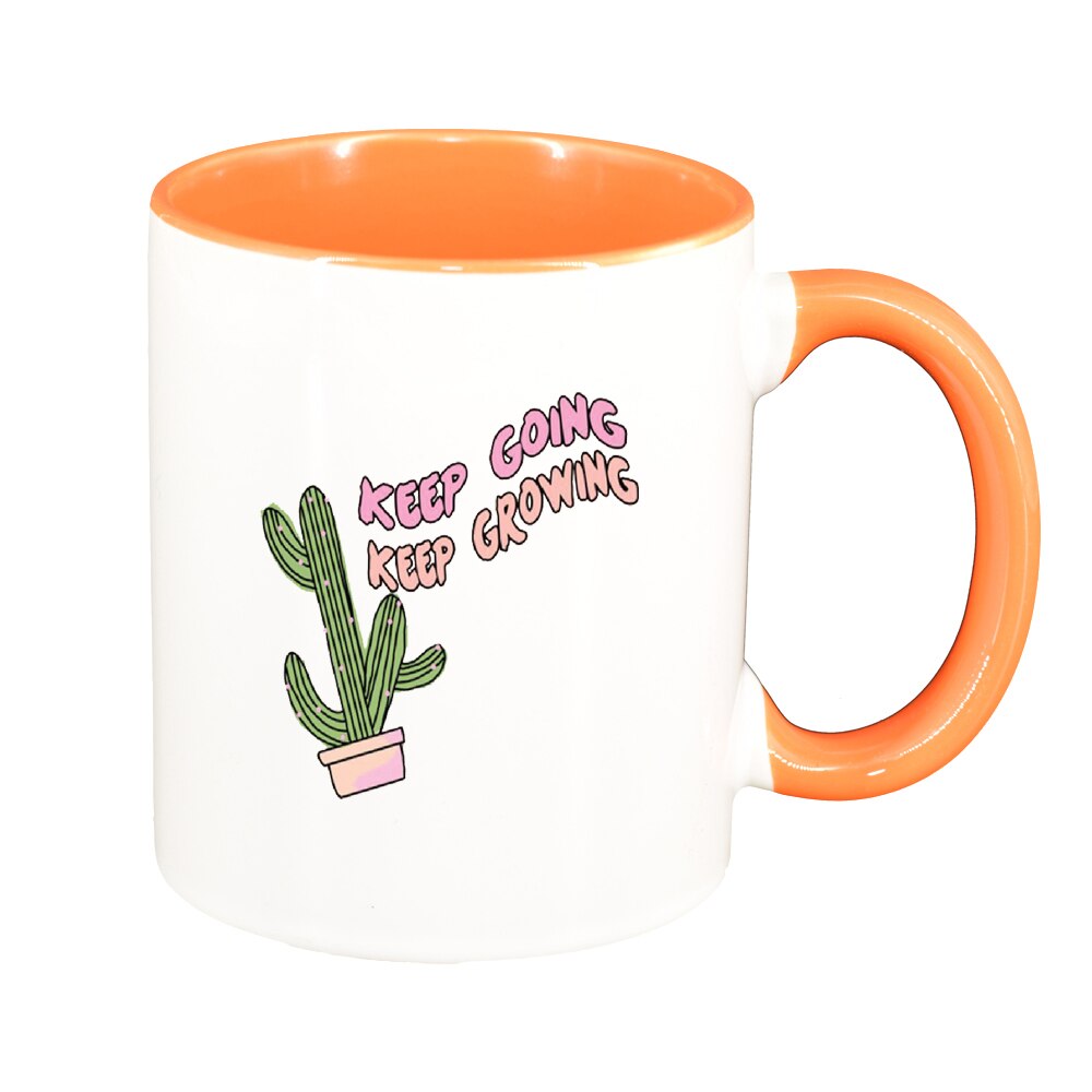 Cana cu mesaj Keep Going, interior portocaliu, 330ml, D1424