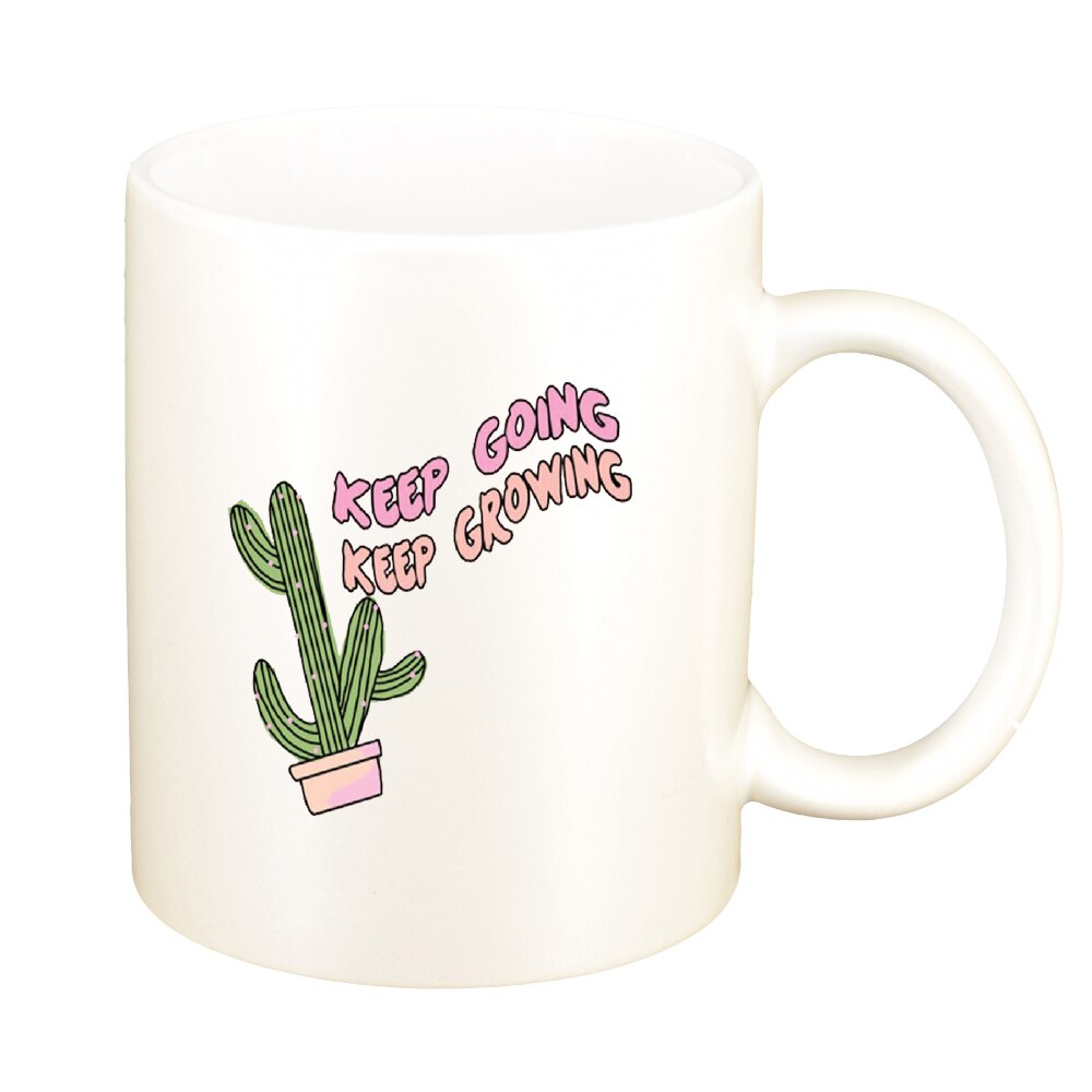 Cana cu mesaj Keep Going, alb sidefata, 330ml, D1424