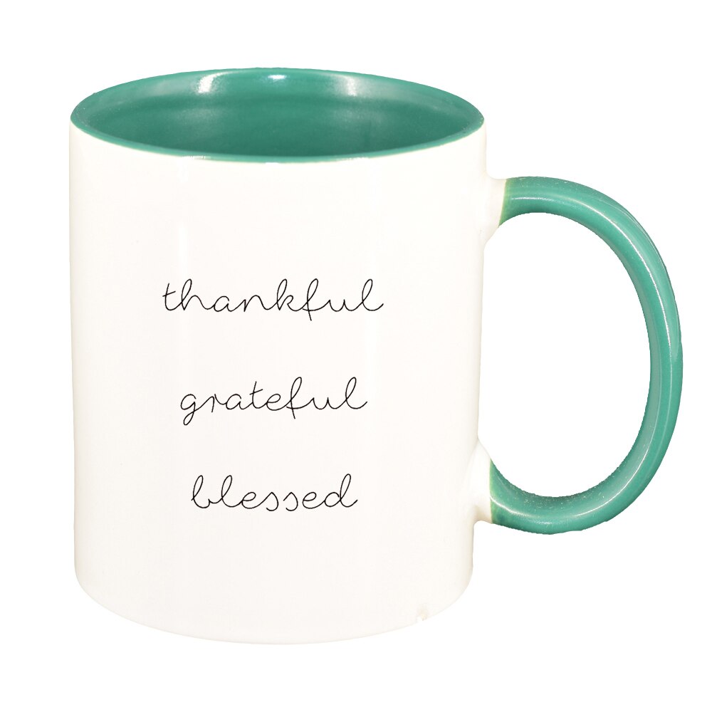 Cana cu mesaj thankful, interior verde, 330ml, D1422