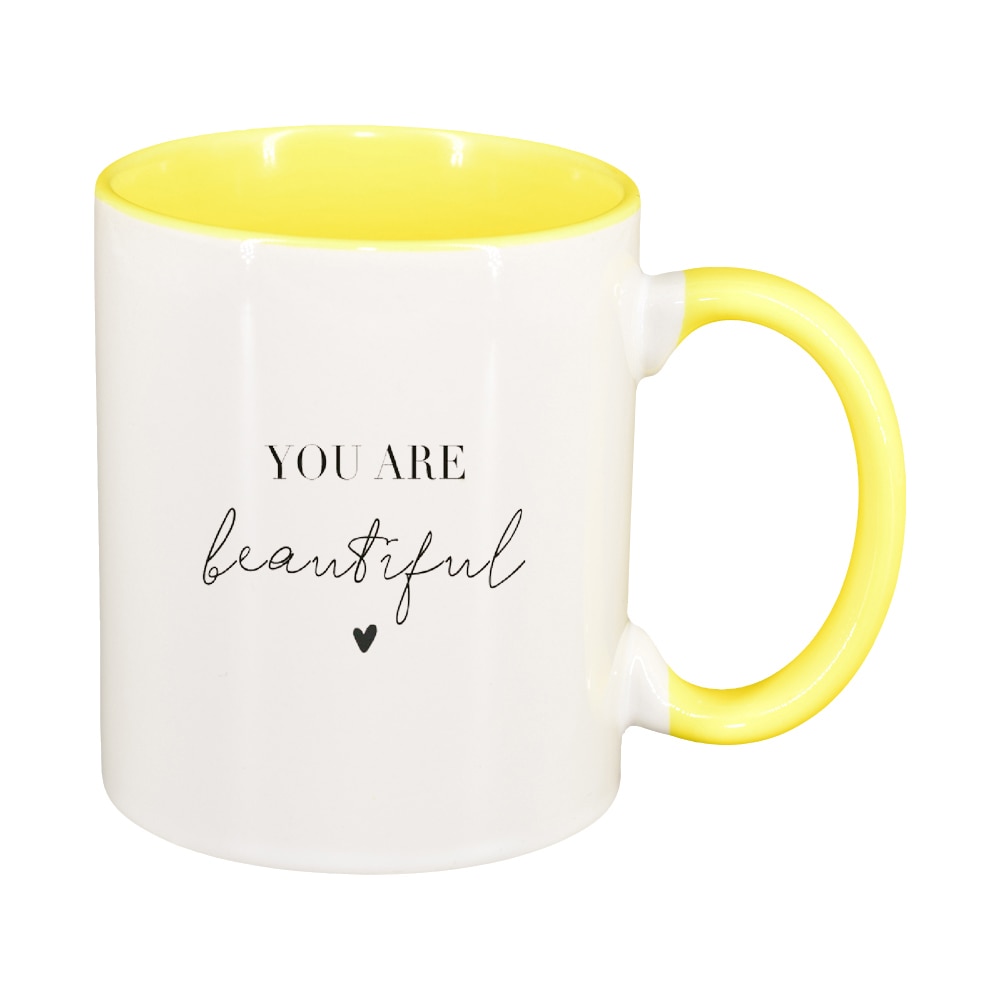 Cana cu mesaj You are beautiful, interior galben, 330ml, D1421