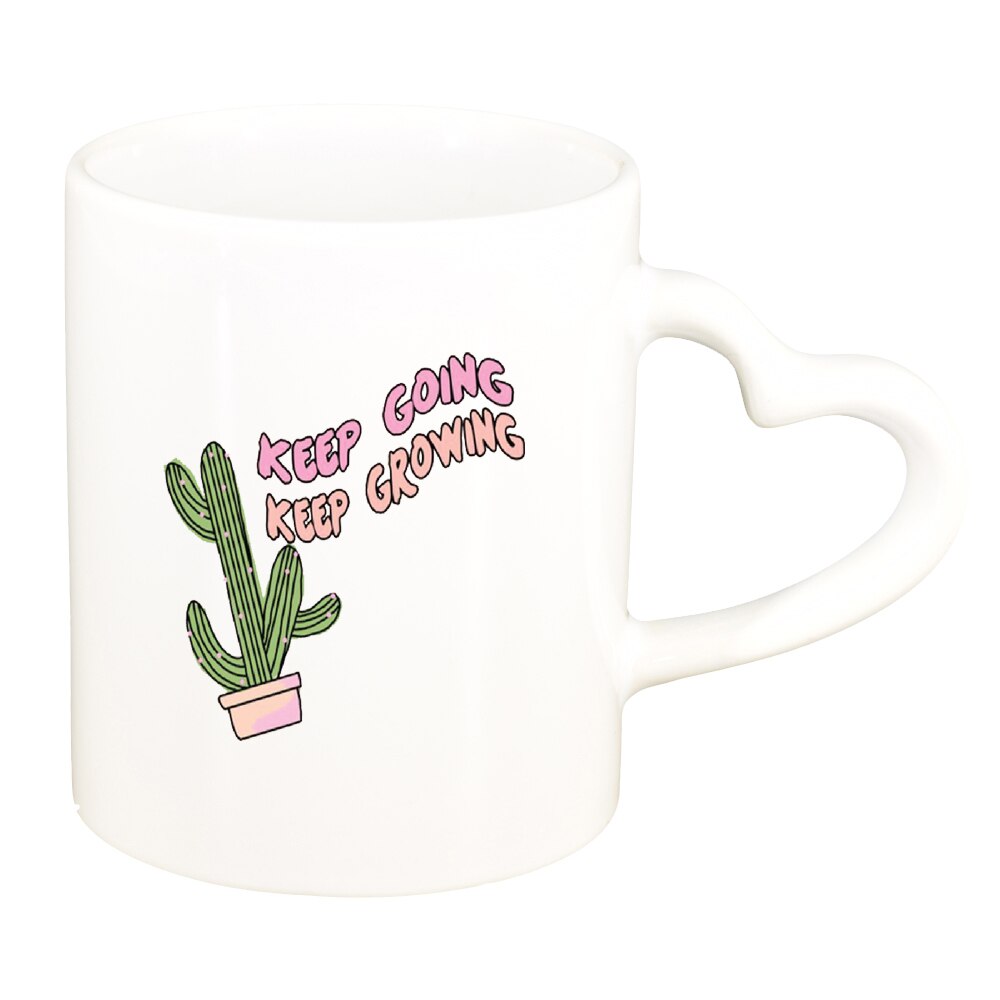 Cana cu mesaj Keep Going, alb, maner inima, 330ml, D1424