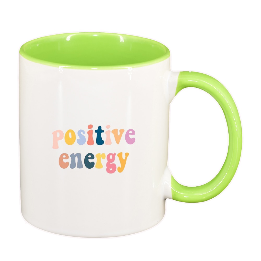 Cana cu mesaj Positive Energy, interior verde deschis, 330ml, D1423