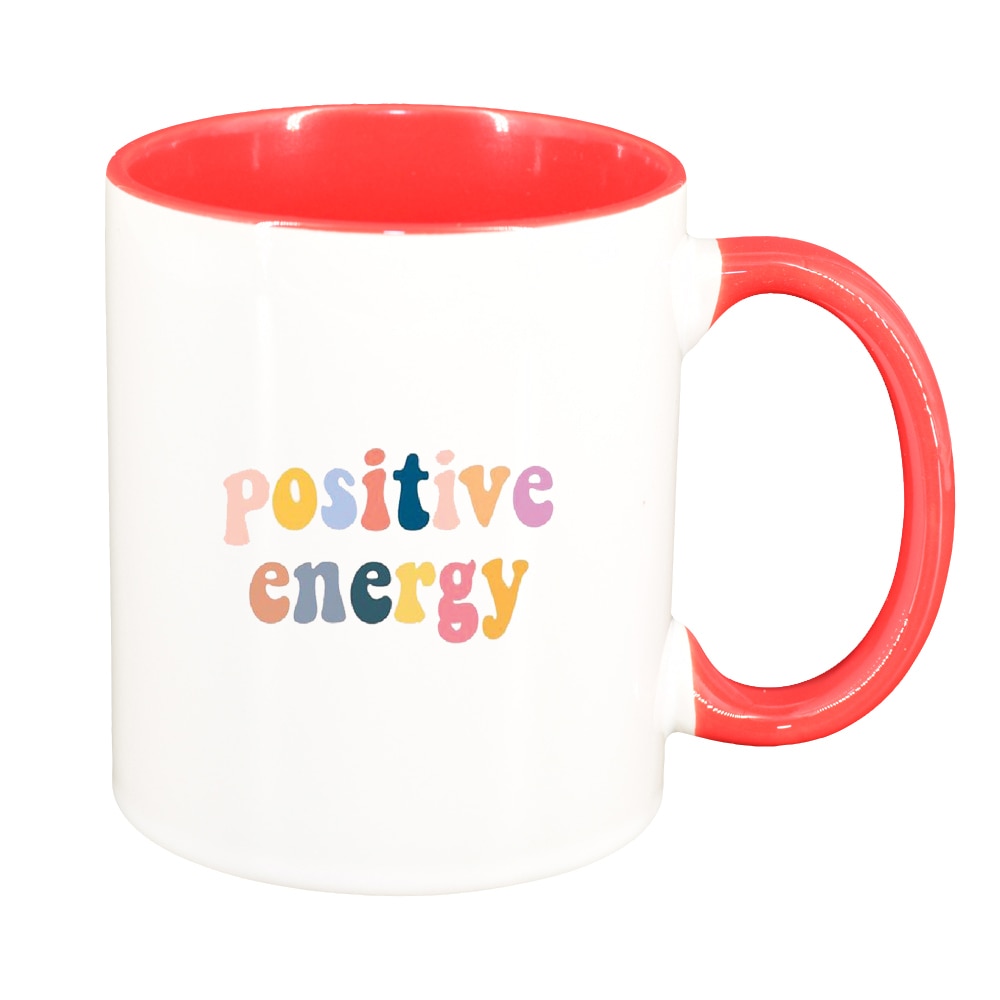 Cana cu mesaj Positive Energy, interior rosu, 330ml, D1423