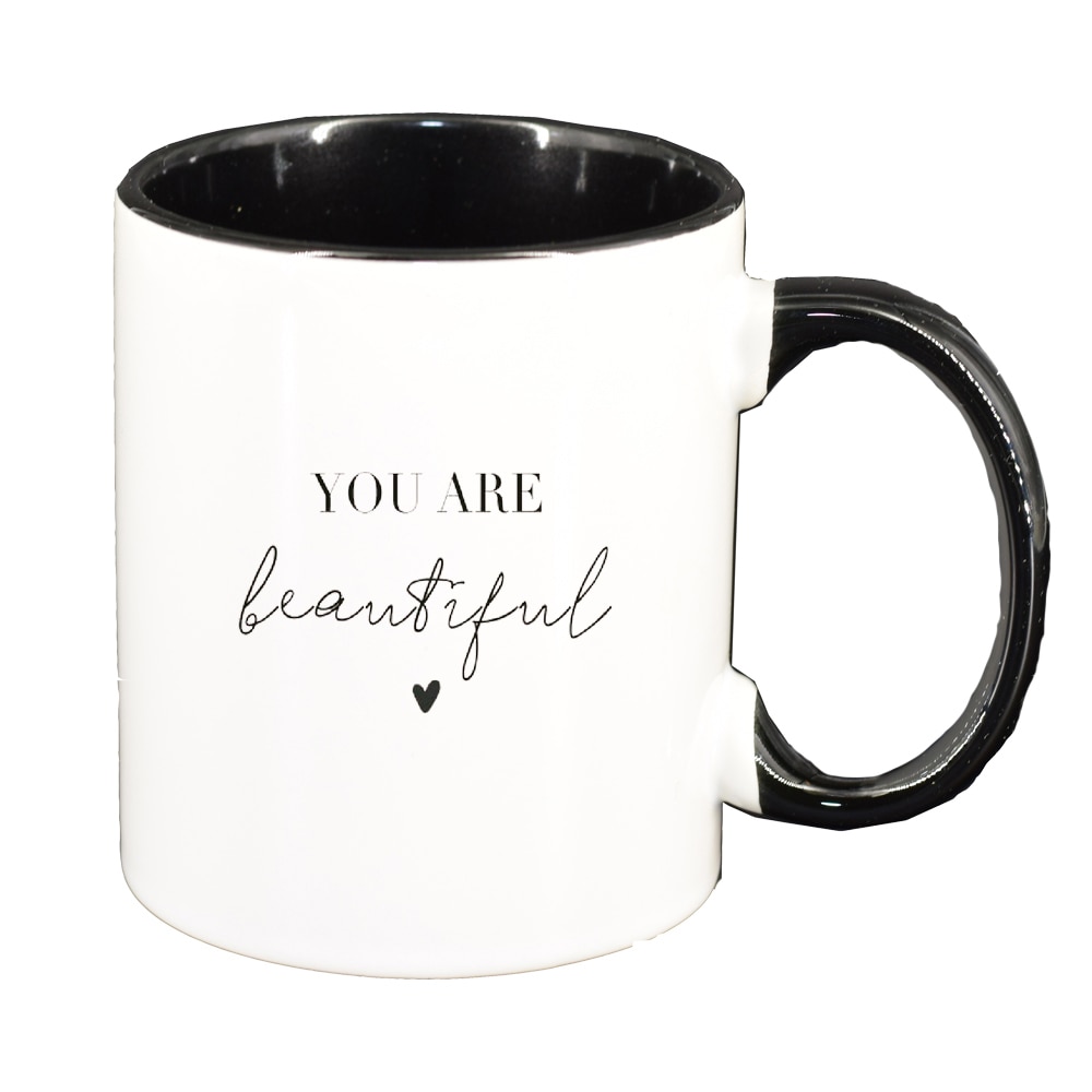 Cana cu mesaj You are beautiful, interior negru, 330ml, D1421