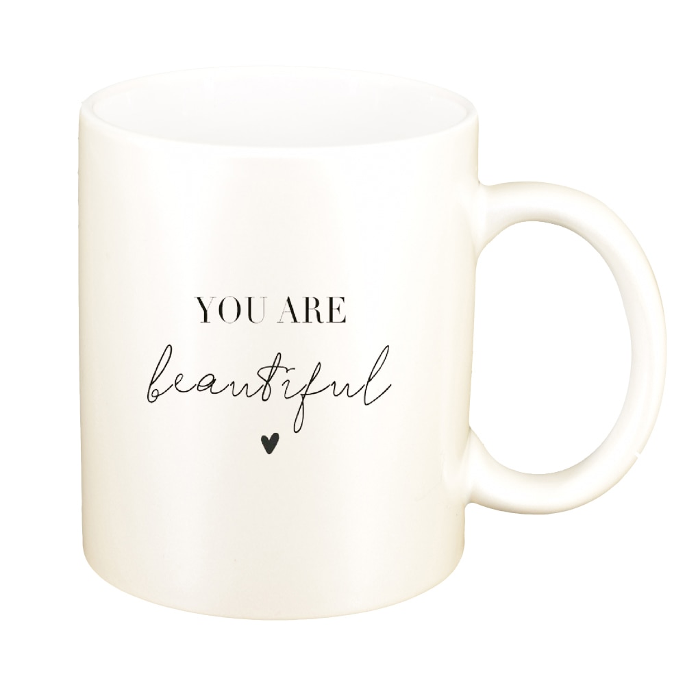 Cana cu mesaj You are beautiful, alb sidefata, 330ml, D1421