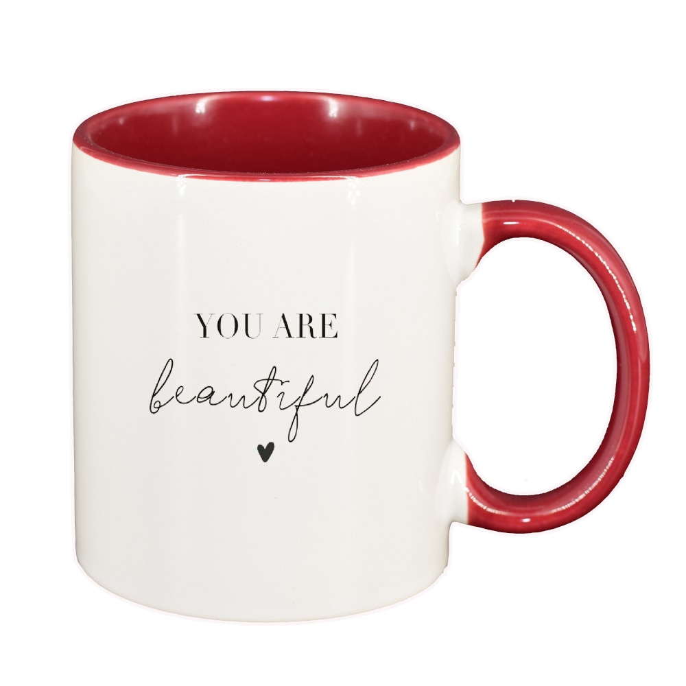 Cana cu mesaj You are beautiful, interior rosu-inchis, 330ml, D1421