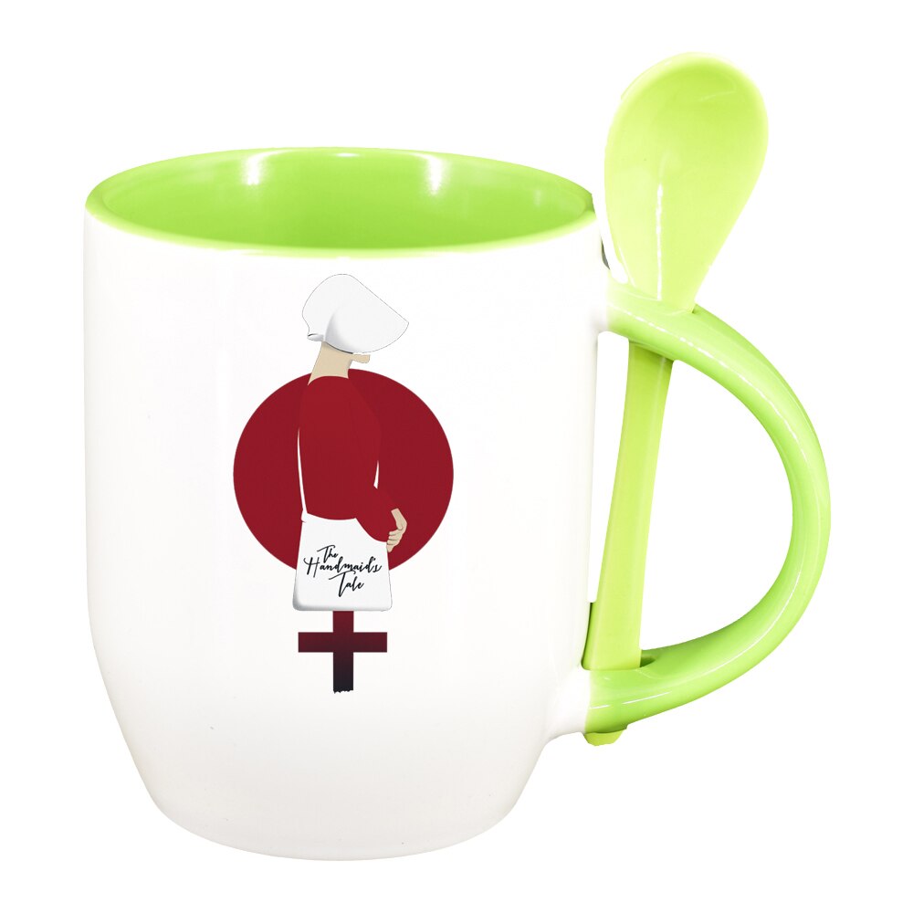 Cana The handmaid's Tale cu lingurita, interior verde deschis, 330ml, D1416