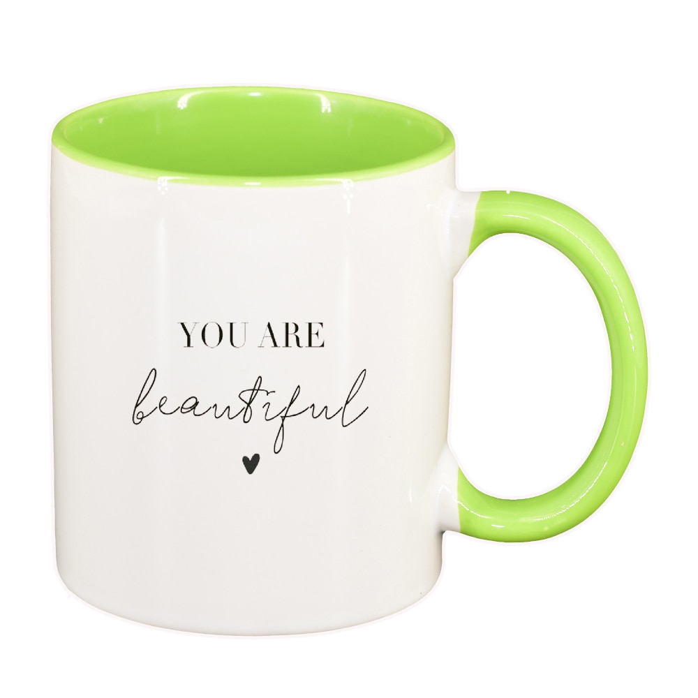 Cana cu mesaj You are beautiful, interior verde deschis, 330ml, D1421