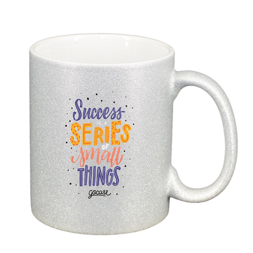 Cana cu mesaj Succes series, argintiu sidefata glitter, 330ml, D1425