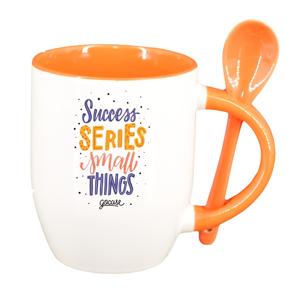 Cana cu mesaj Succes series cu lingurita, interior portocaliu, 330ml, D1425