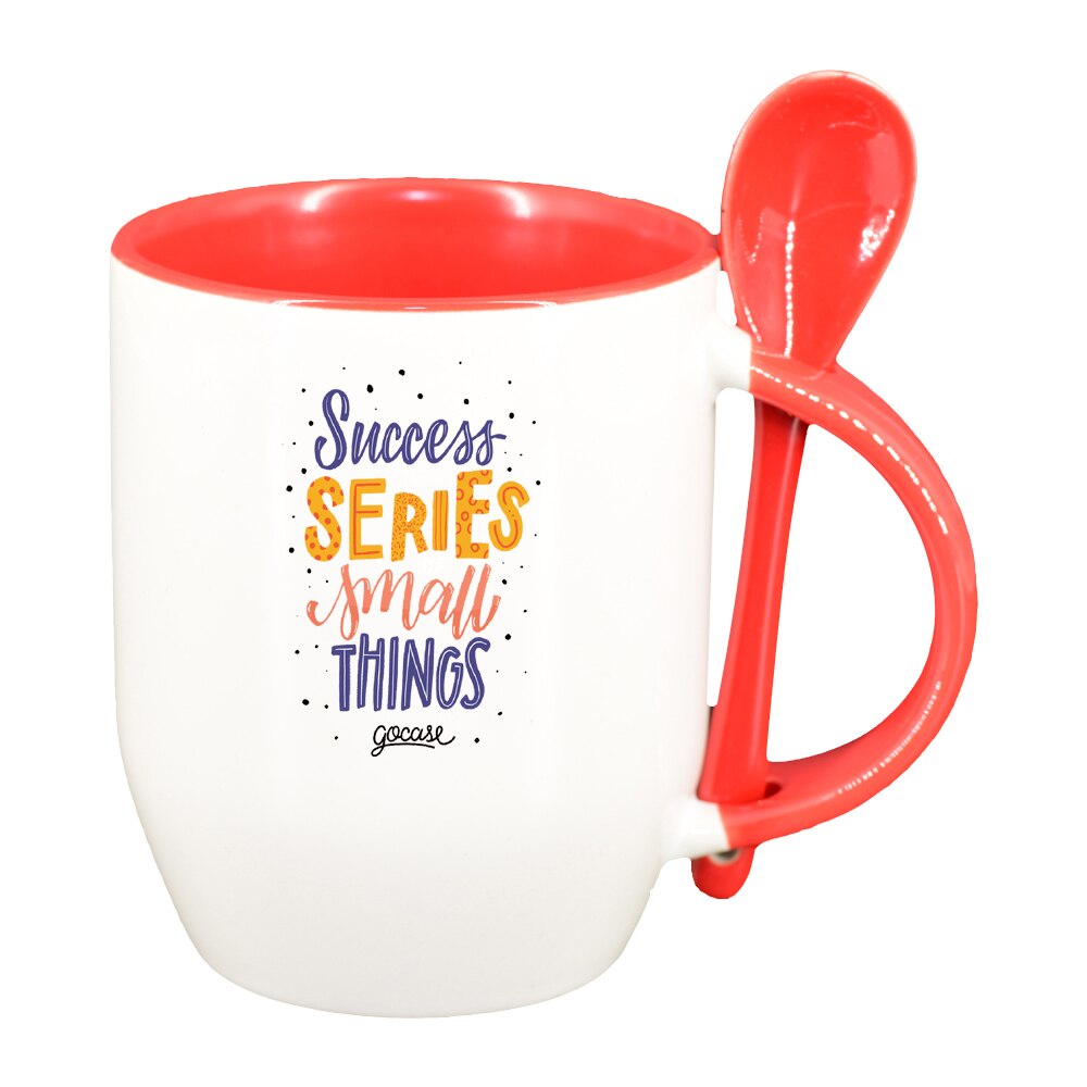 Cana cu mesaj Succes series cu lingurita, interior rosu, 330ml, D1425