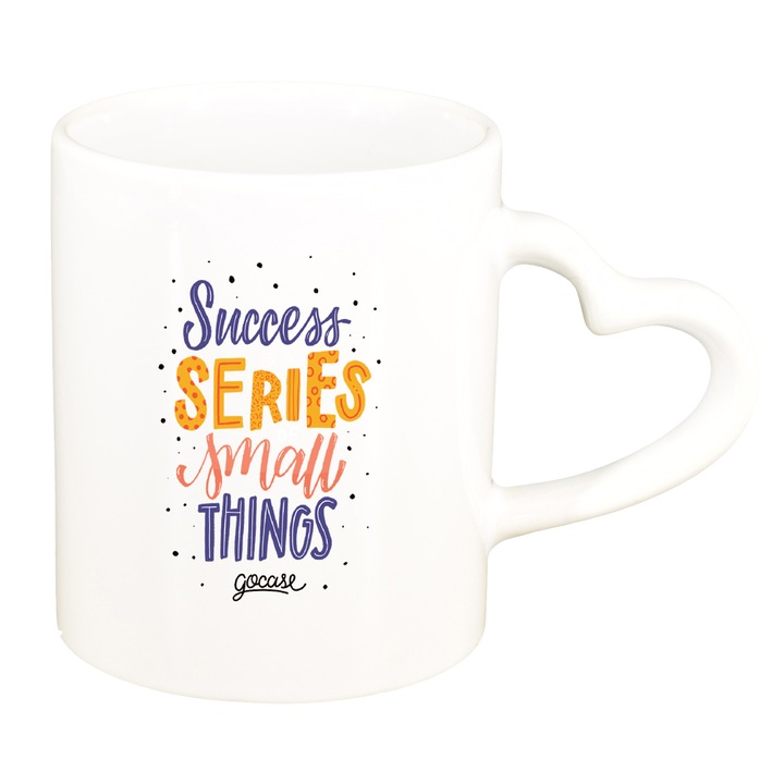 Cana cu mesaj Succes series, alb, maner inima, 330ml, D1425