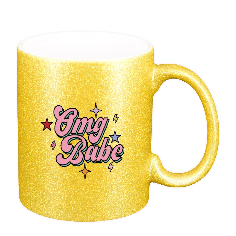 Cana cu mesaj OMG Babe, auriu sidefata glitter, 330ml, D1426