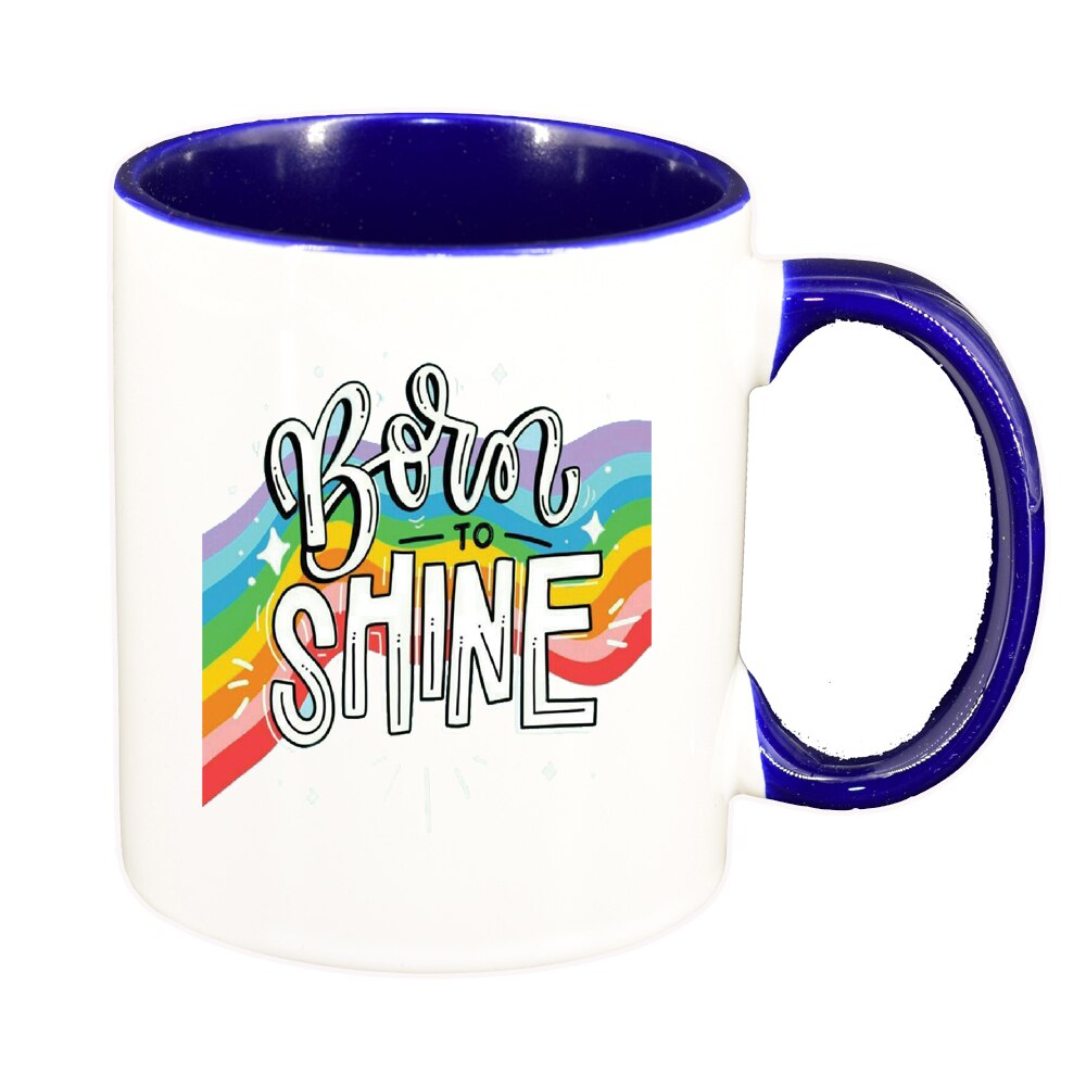 Cana cu mesaj Born to Shine, interior albastru inchis, 330ml, D1427