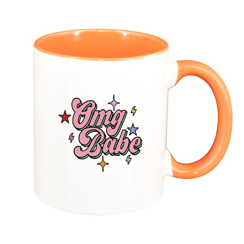 Cana cu mesaj OMG Babe, interior portocaliu, 330ml, D1426