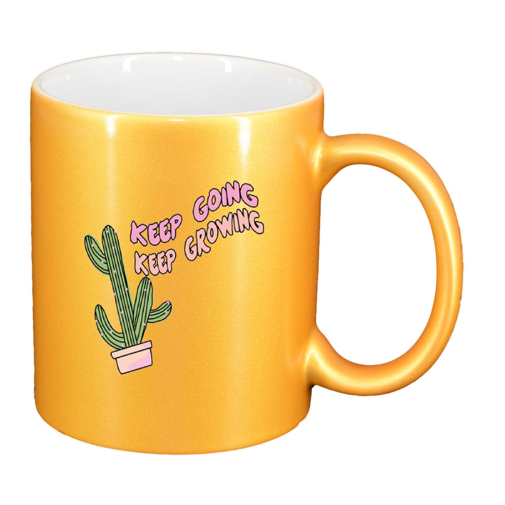 Cana cu mesaj Keep Going, auriu sidefata, 330ml, D1424