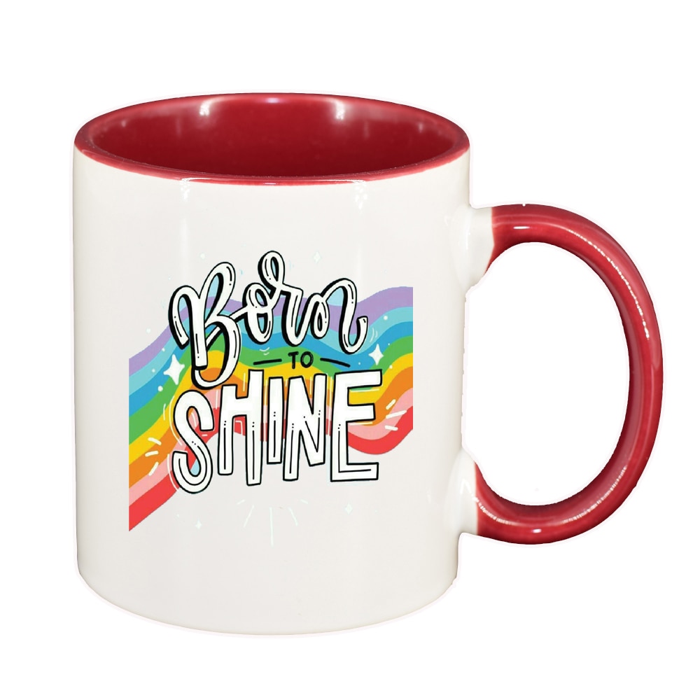 Cana cu mesaj Born to Shine, interior rosu-inchis, 330ml, D1427