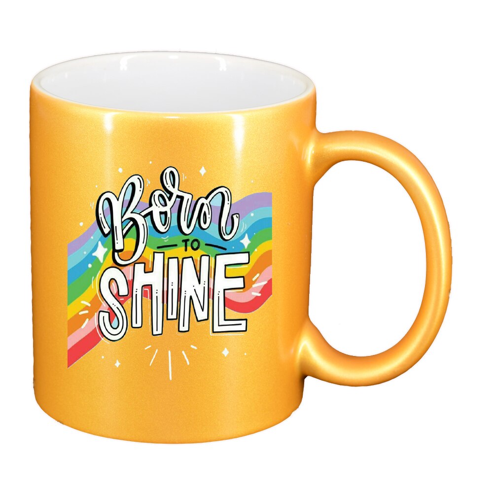 Cana cu mesaj Born to Shine, auriu sidefata, 330ml, D1427