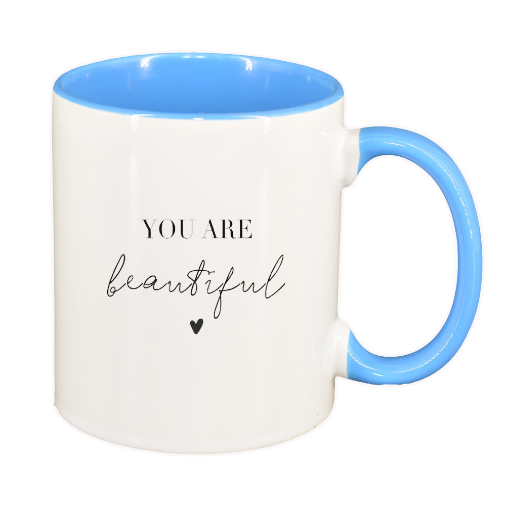 Cana cu mesaj You are beautiful, interior albastru, 330ml, D1421