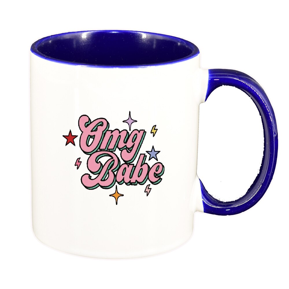 Cana cu mesaj OMG Babe, interior albastru inchis, 330ml, D1426