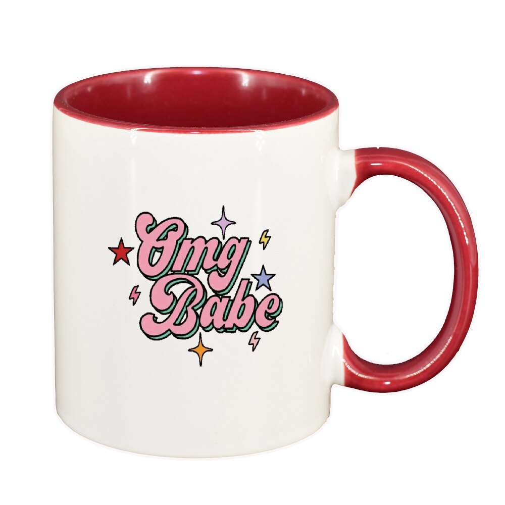 Cana cu mesaj OMG Babe, interior rosu-inchis, 330ml, D1426