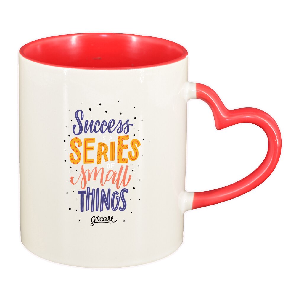 Cana cu mesaj Succes series, interior rosu, maner inima, 330ml, D1425