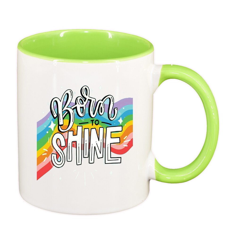 Cana cu mesaj Born to Shine, interior verde deschis, 330ml, D1427