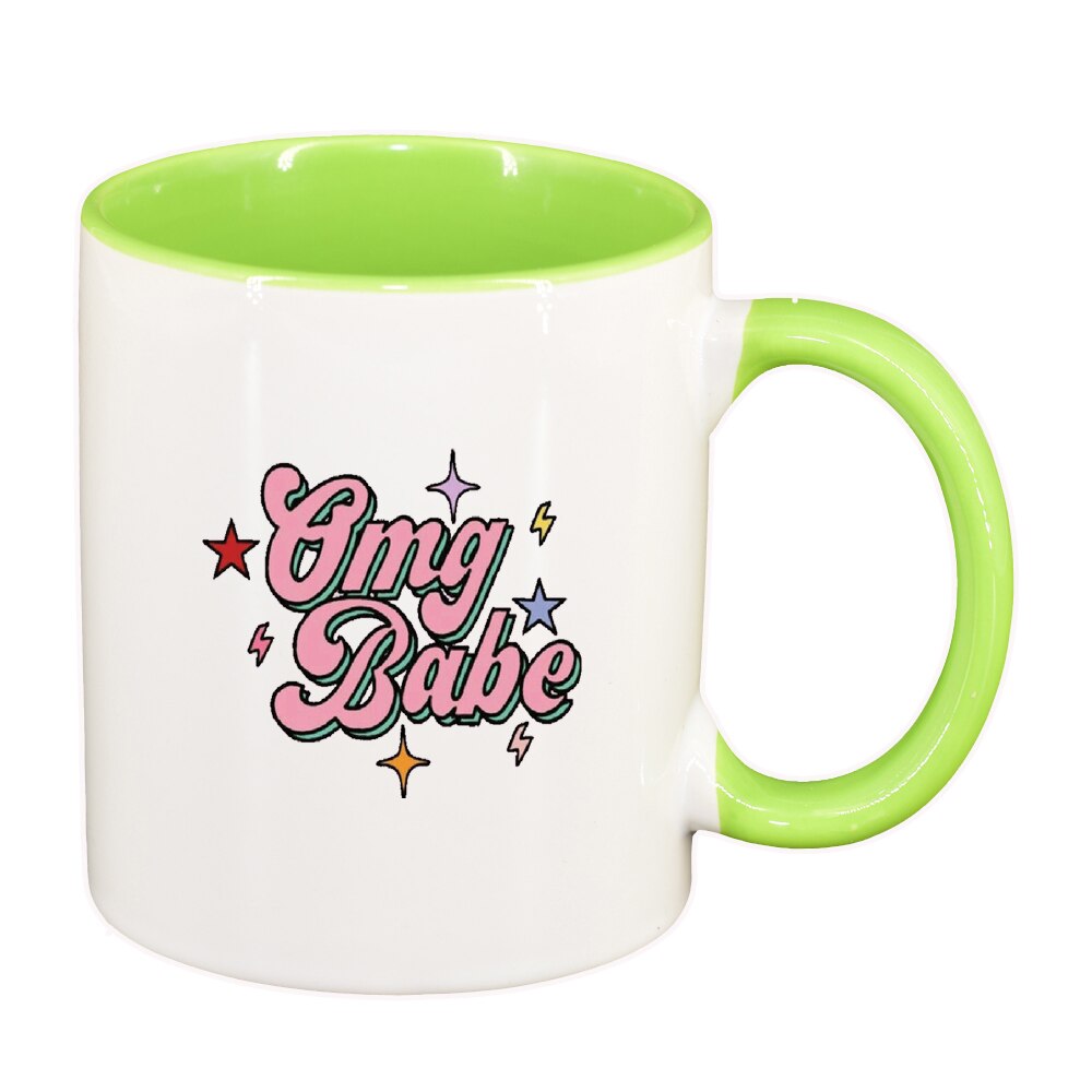 Cana cu mesaj OMG Babe, interior verde deschis, 330ml, D1426