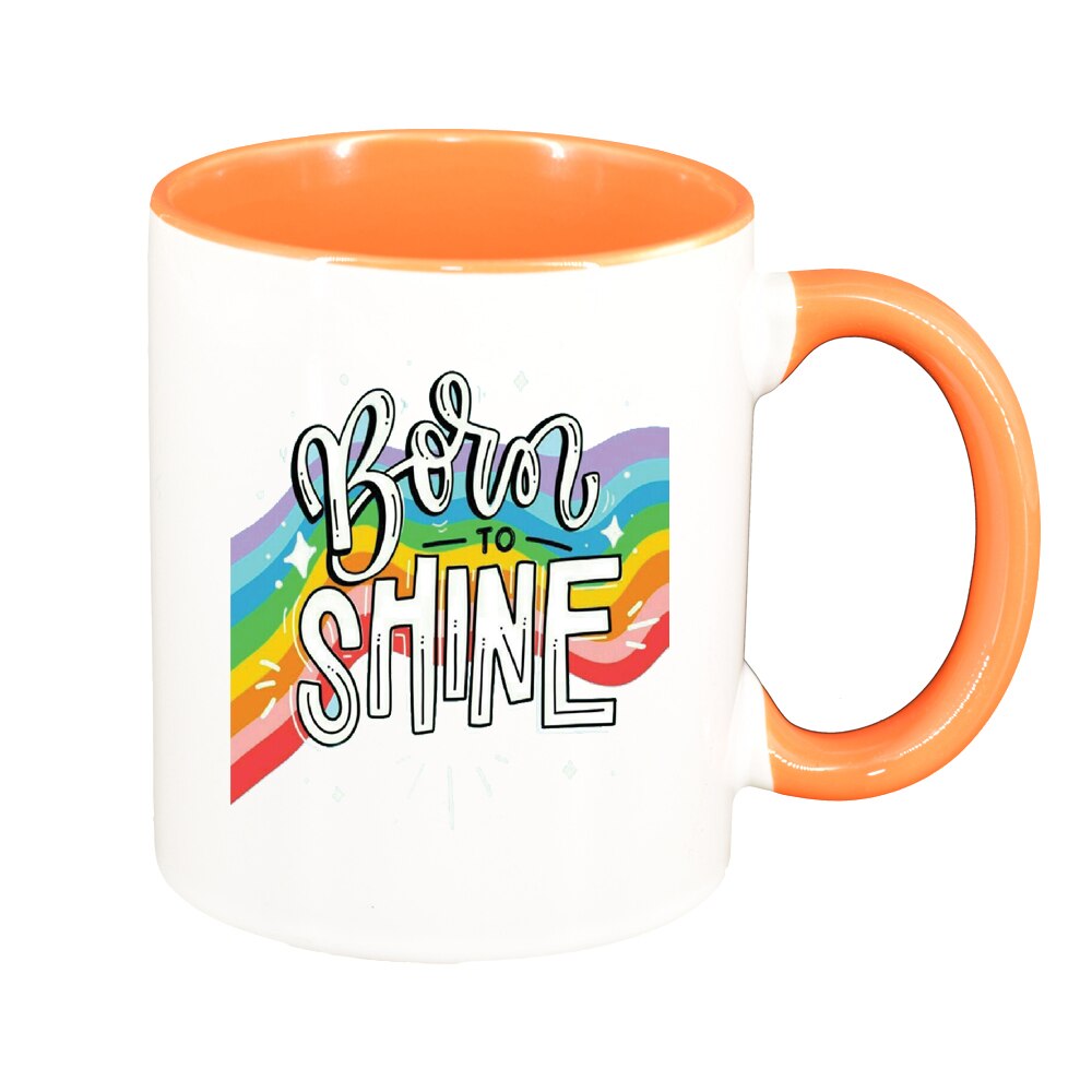 Cana cu mesaj Born to Shine, interior portocaliu, 330ml, D1427