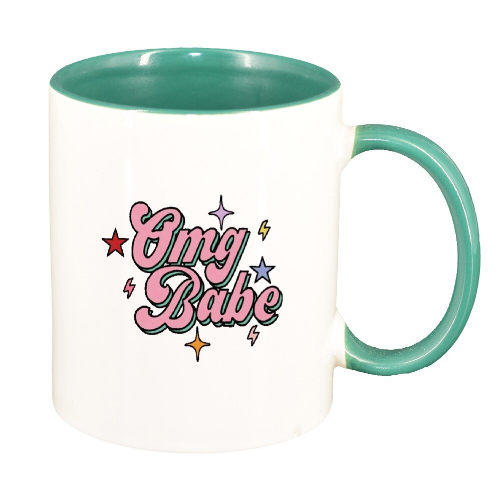 Cana cu mesaj OMG Babe, interior verde, 330ml, D1426