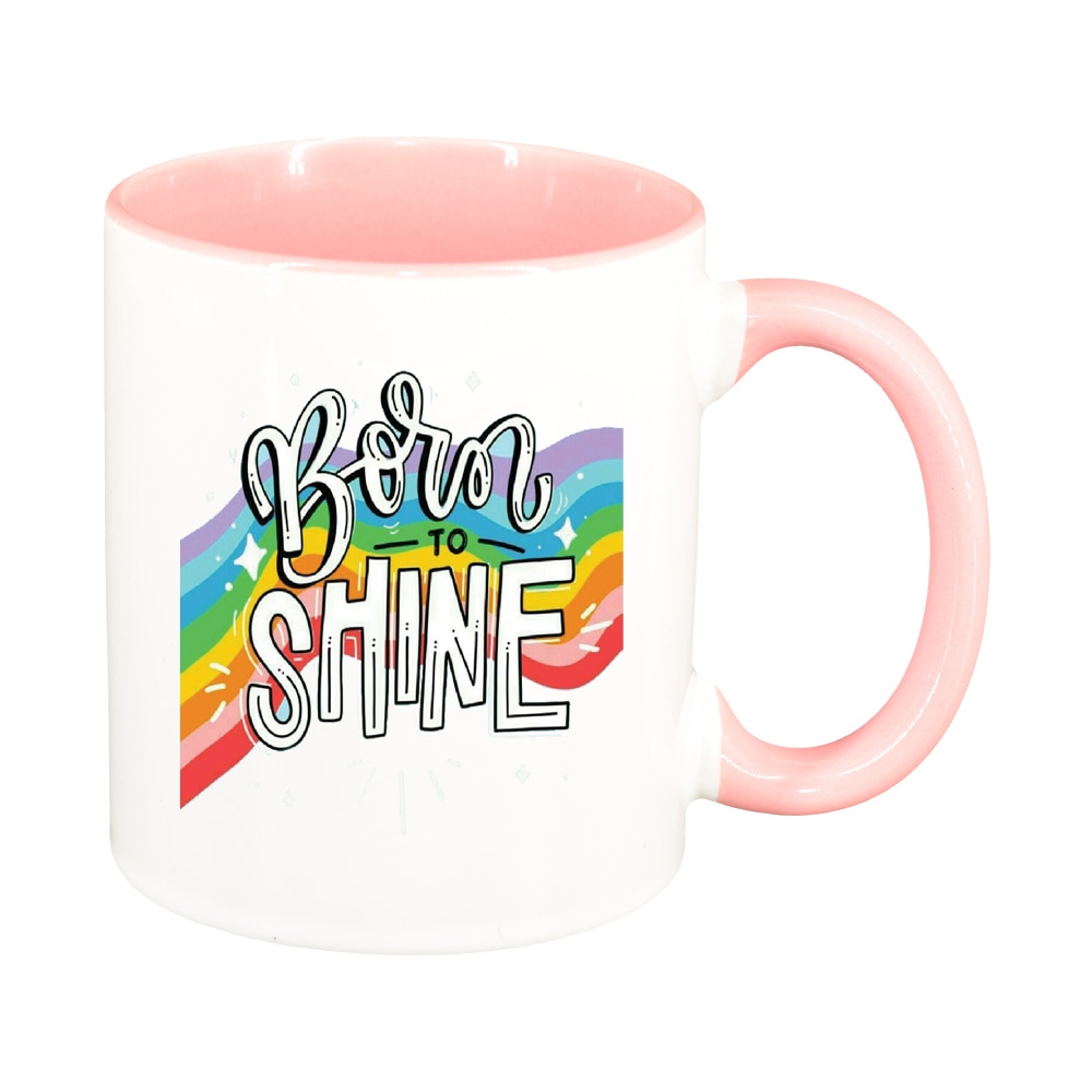 Cana cu mesaj Born to Shine, interior roz, 330ml, D1427