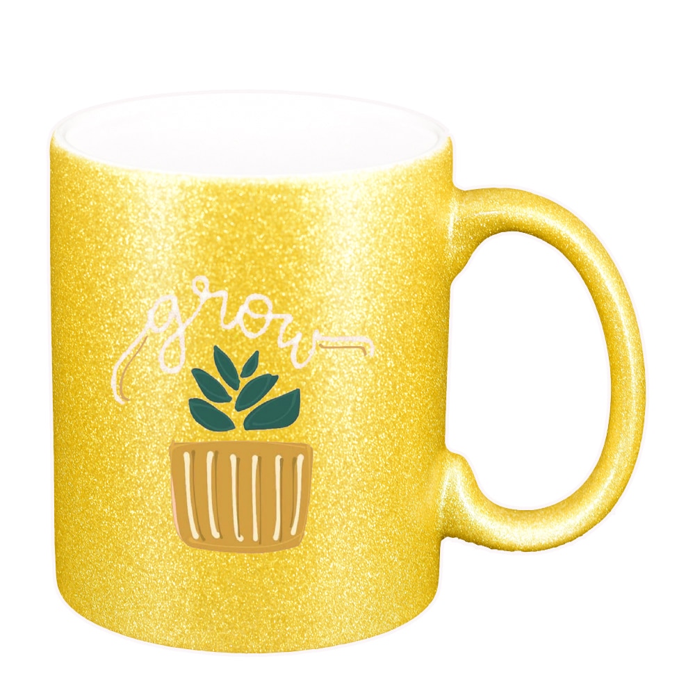 Cana cu mesaj Grow, auriu sidefata glitter, 330ml, D1428