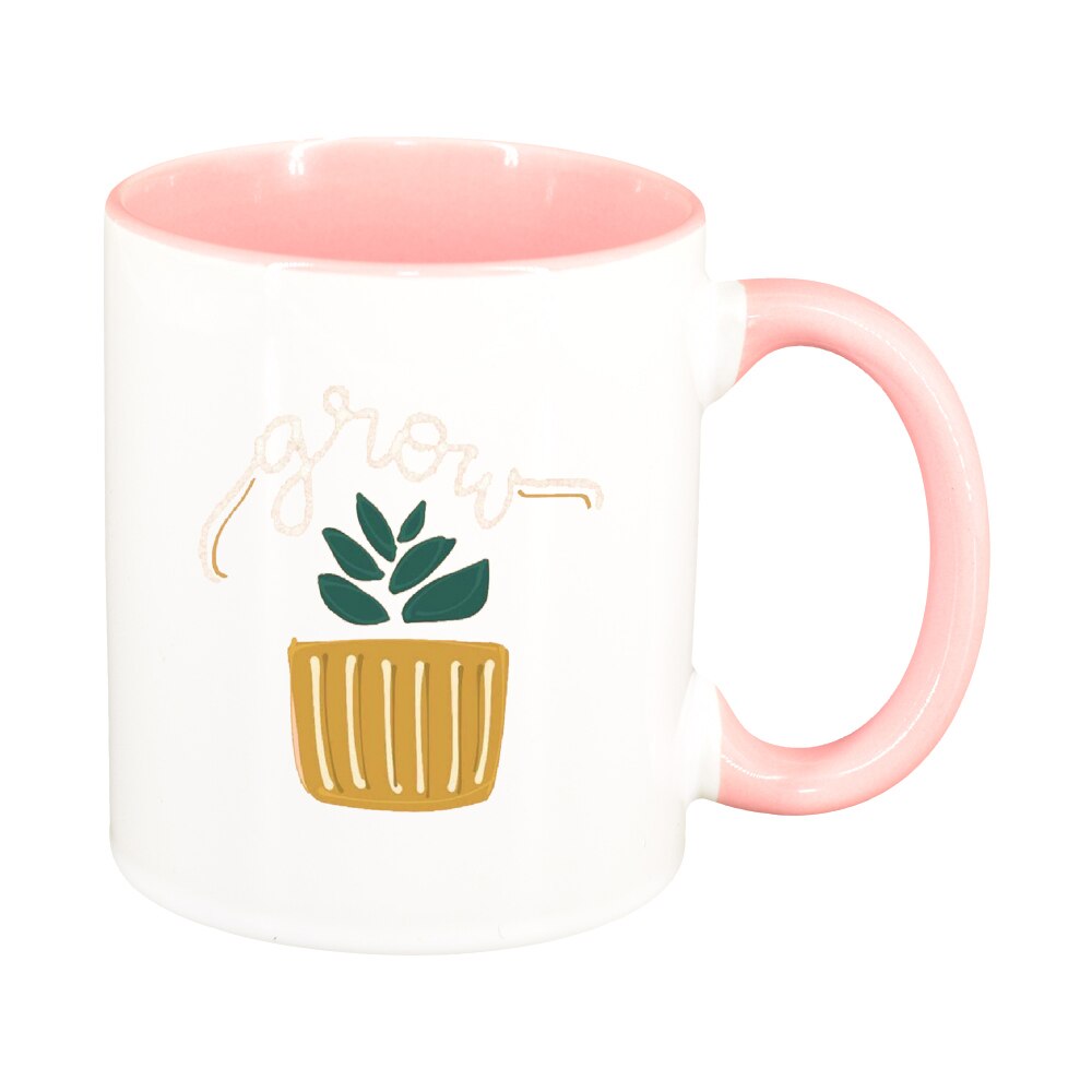 Cana cu mesaj Grow, interior roz, 330ml, D1428