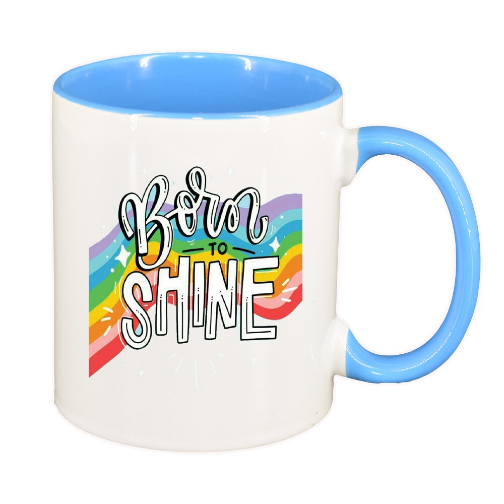 Cana cu mesaj Born to Shine, interior albastru, 330ml, D1427