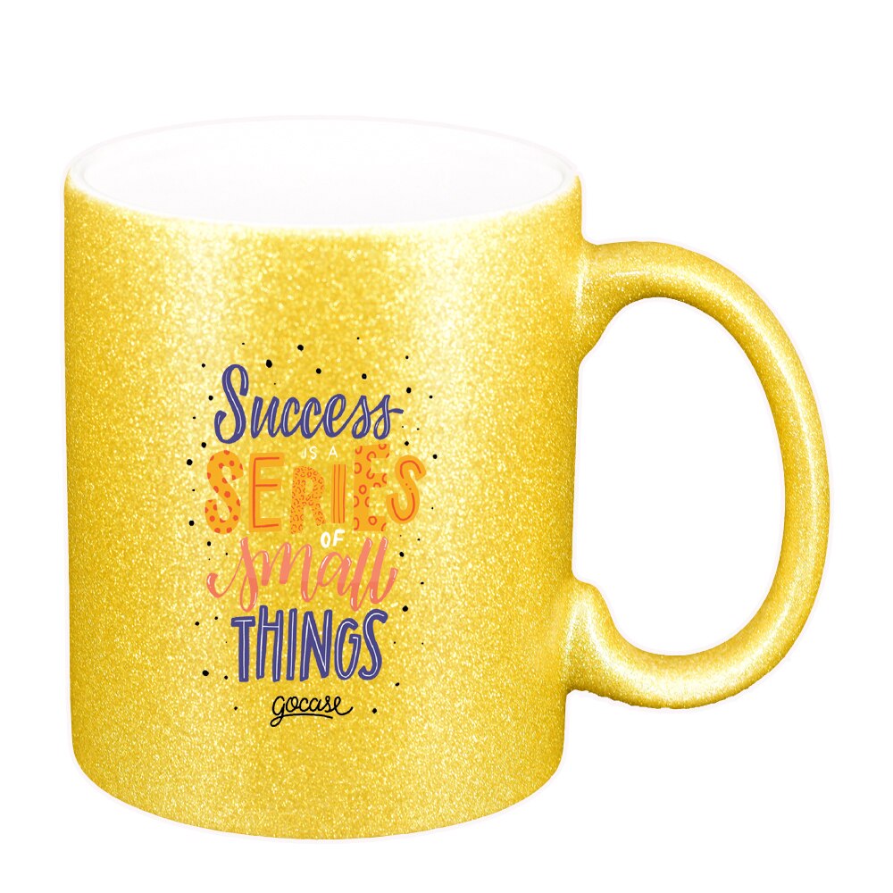Cana cu mesaj Succes series, auriu sidefata glitter, 330ml, D1425
