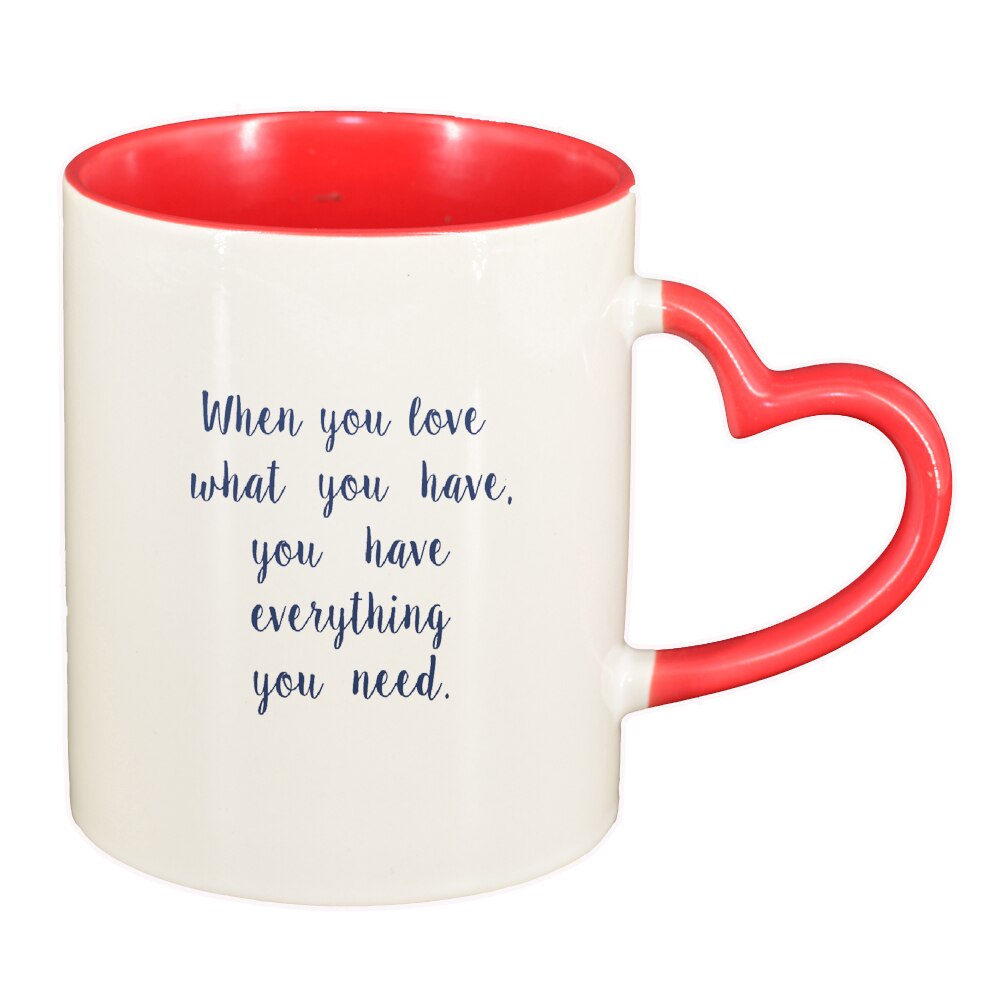 Cana cu mesaj When you Love, interior rosu, maner inima, 330ml, D1420