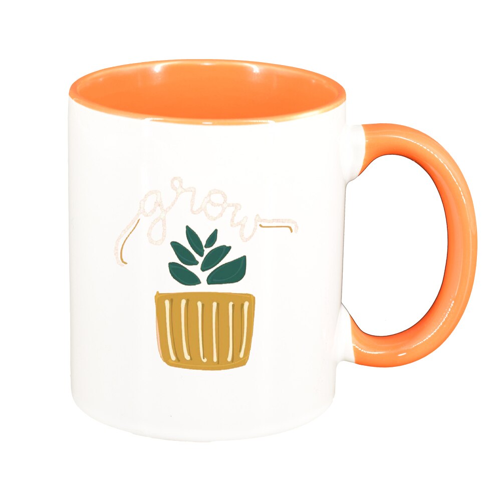 Cana cu mesaj Grow, interior portocaliu, 330ml, D1428