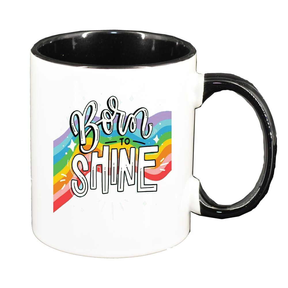 Cana cu mesaj Born to Shine, interior negru, 330ml, D1427