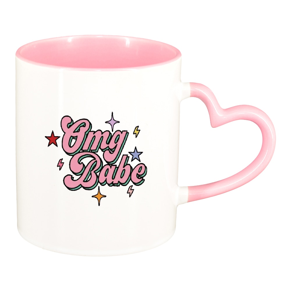 Cana cu mesaj OMG Babe, interior roz, maner inima, 330ml, D1426