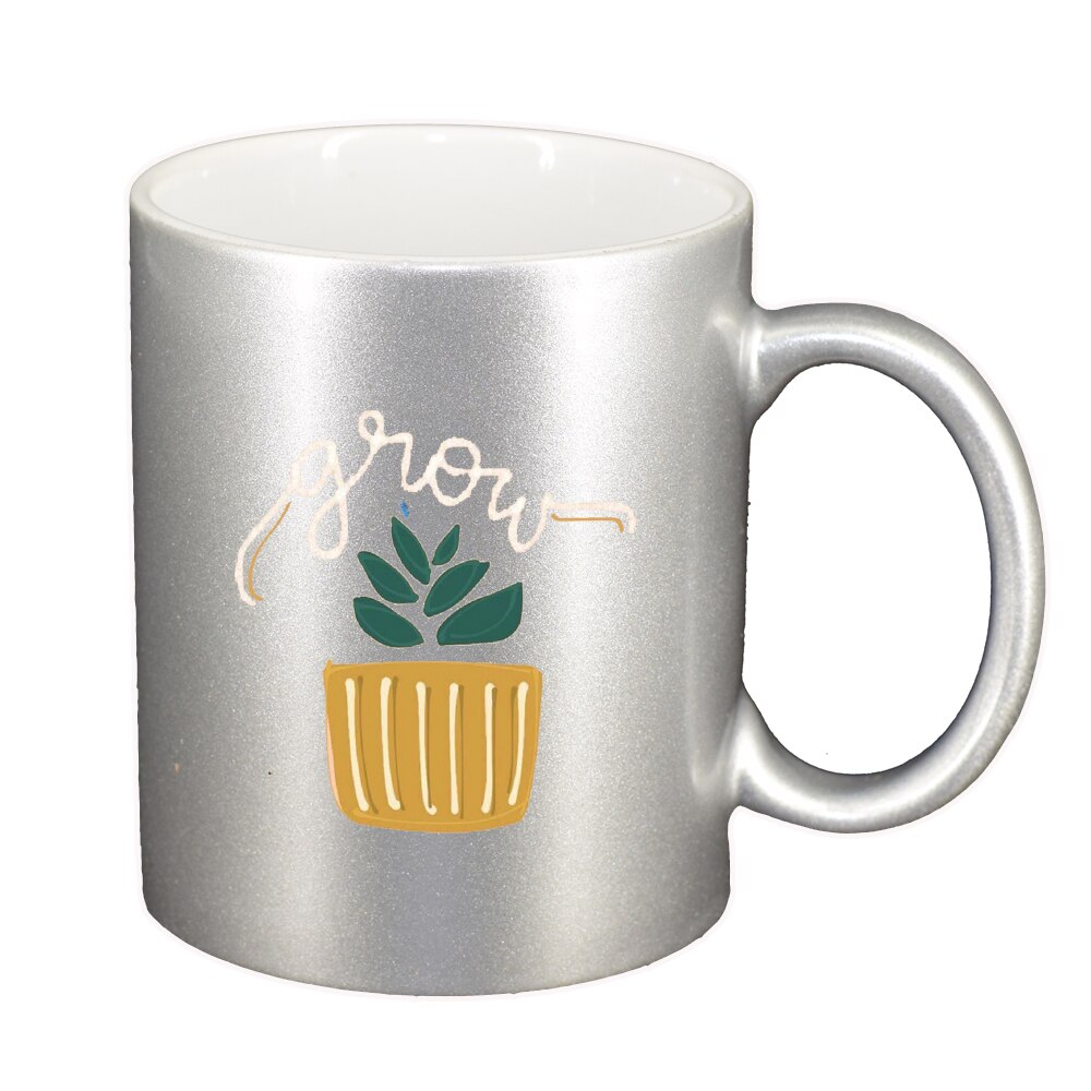 Cana cu mesaj Grow, argintiu sidefata, 330ml, D1428