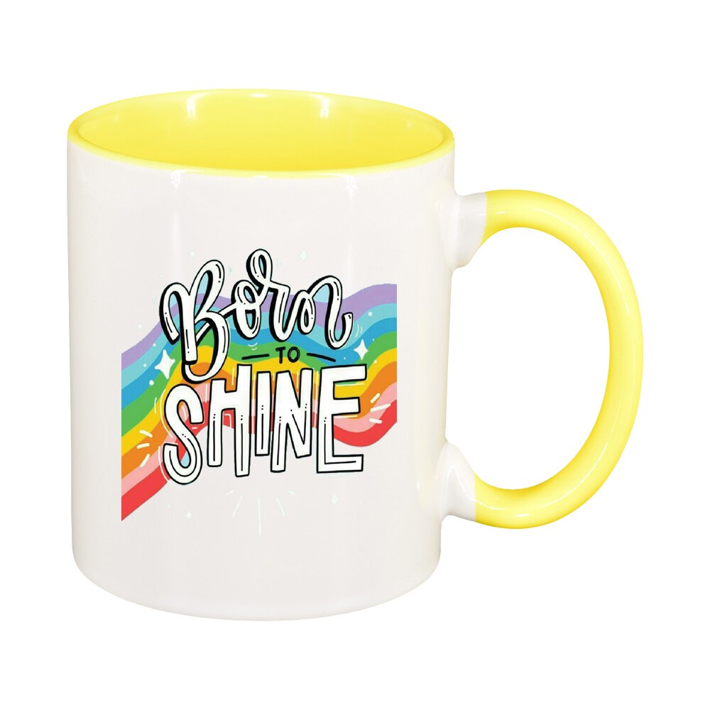 Cana cu mesaj Born to Shine, interior galben, 330ml, D1427