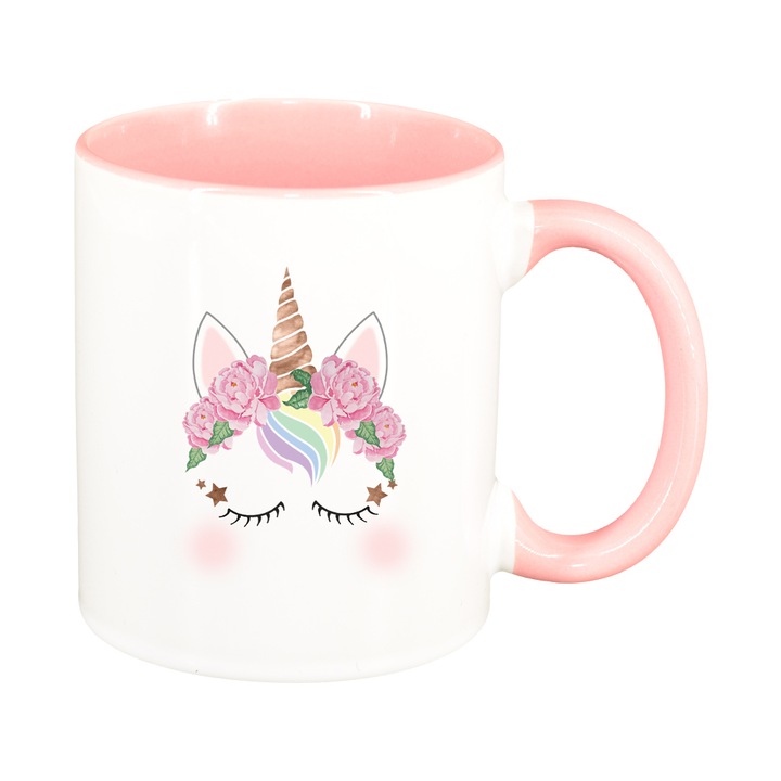 Unikornis bögre, rózsaszín belső, 330ml, D1431