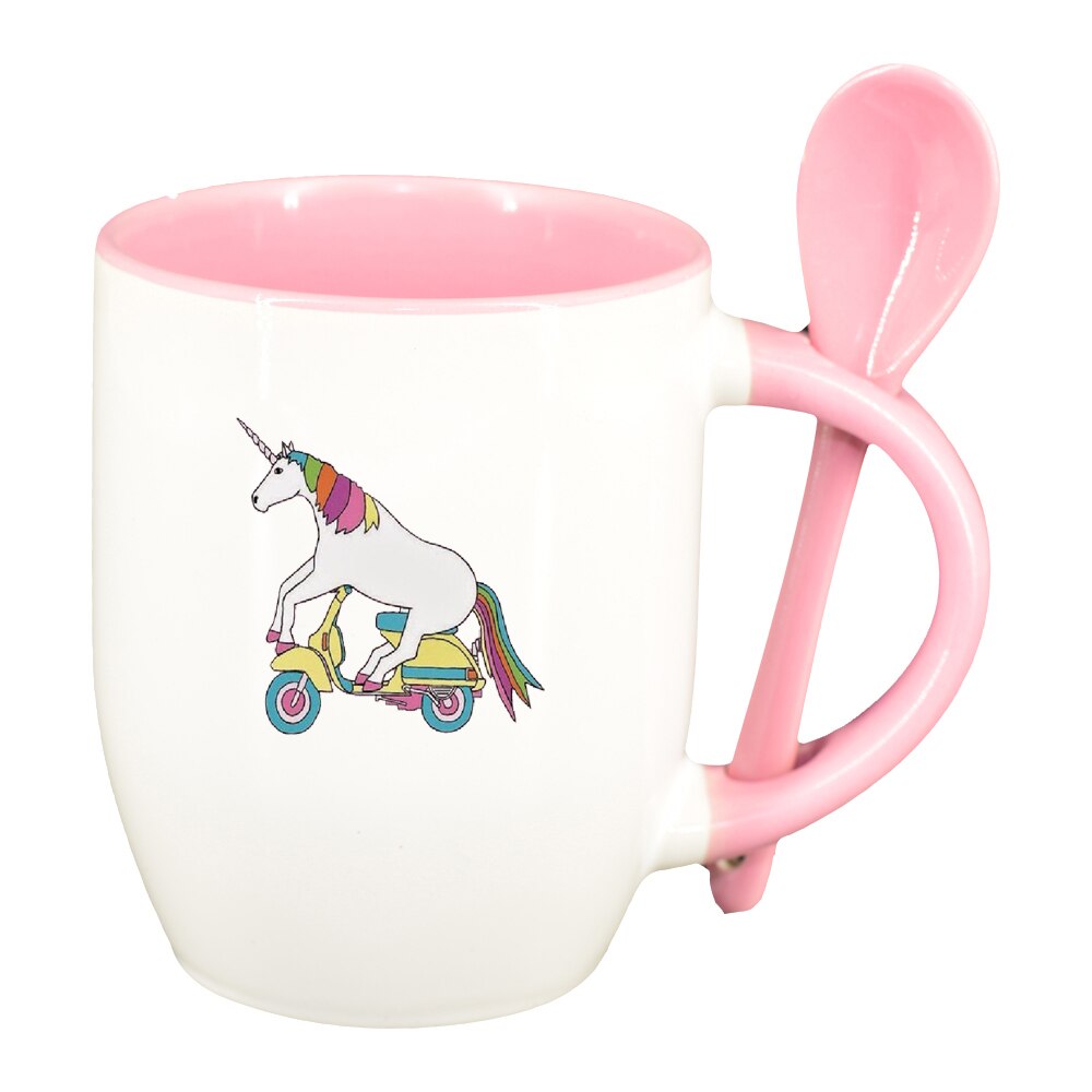 Cana Unicorn - Vespa cu lingurita, interior roz, 330ml, D1433