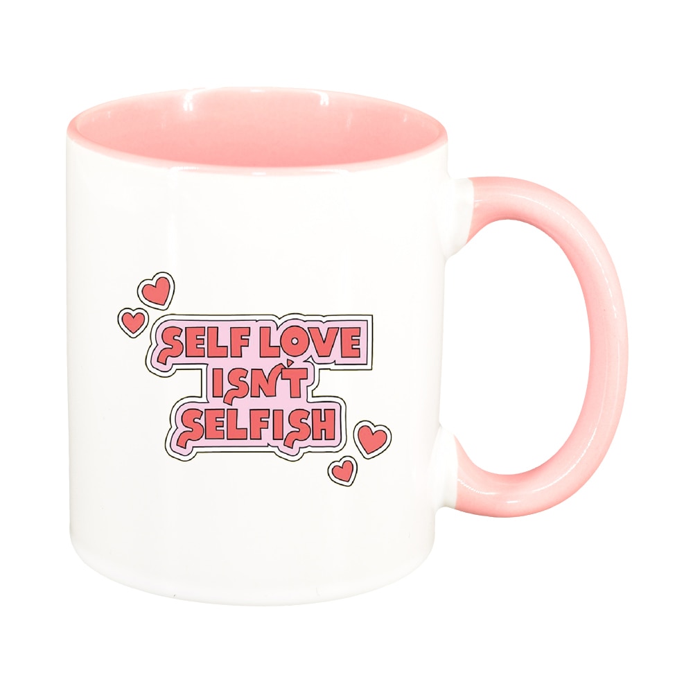 Cana cu mesaj Self Love, interior roz, 330ml, D1429