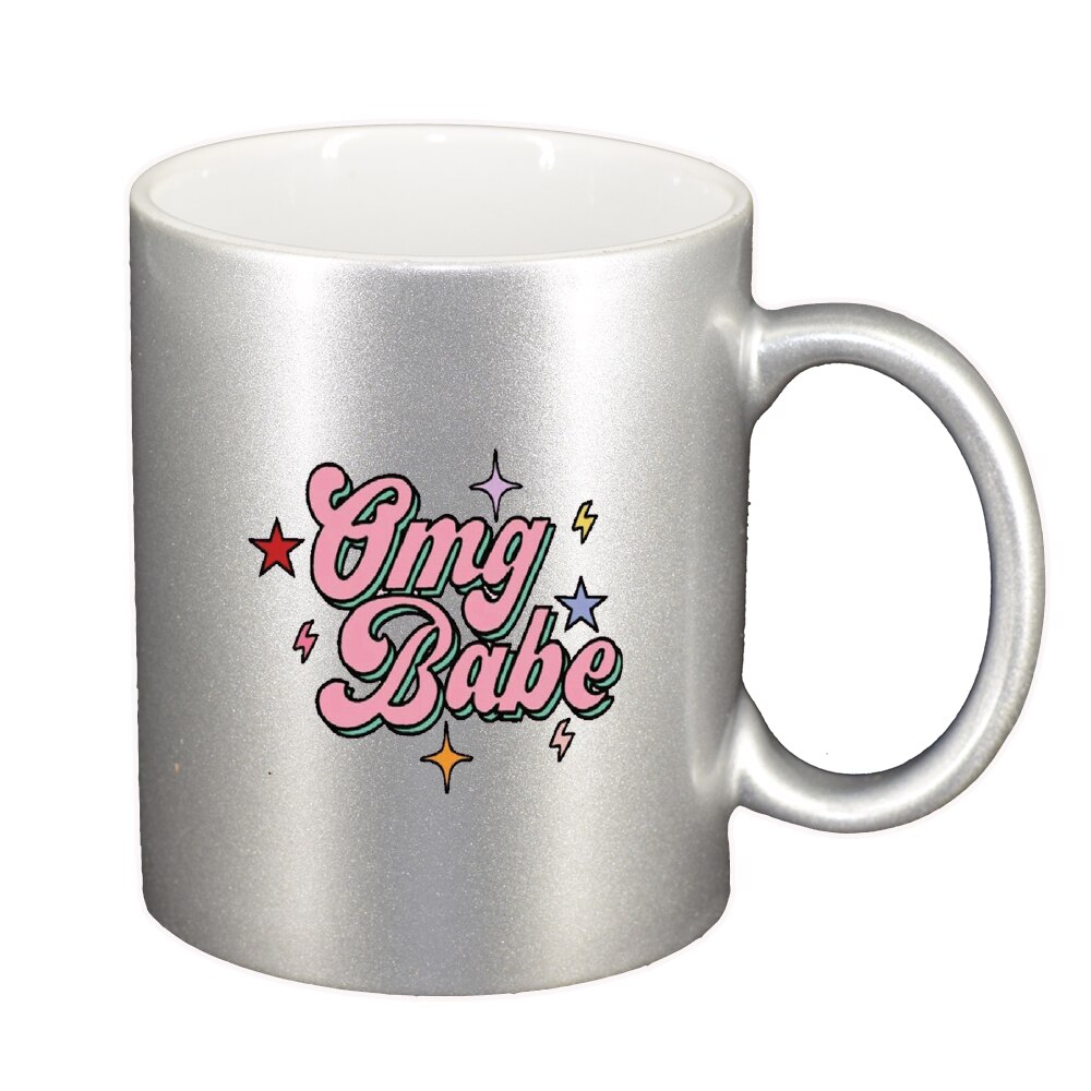 Cana cu mesaj OMG Babe, argintiu sidefata, 330ml, D1426
