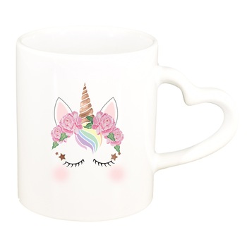 Cana Unicorn, alb, maner inima, 330ml, D1431 Cana Unicorn, alb, maner inima, 330ml, D1431