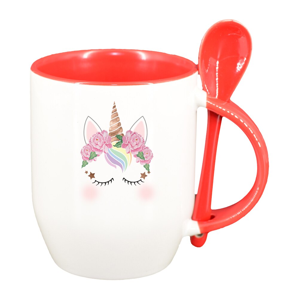 Cana Unicorn cu lingurita, interior rosu, 330ml, D1431