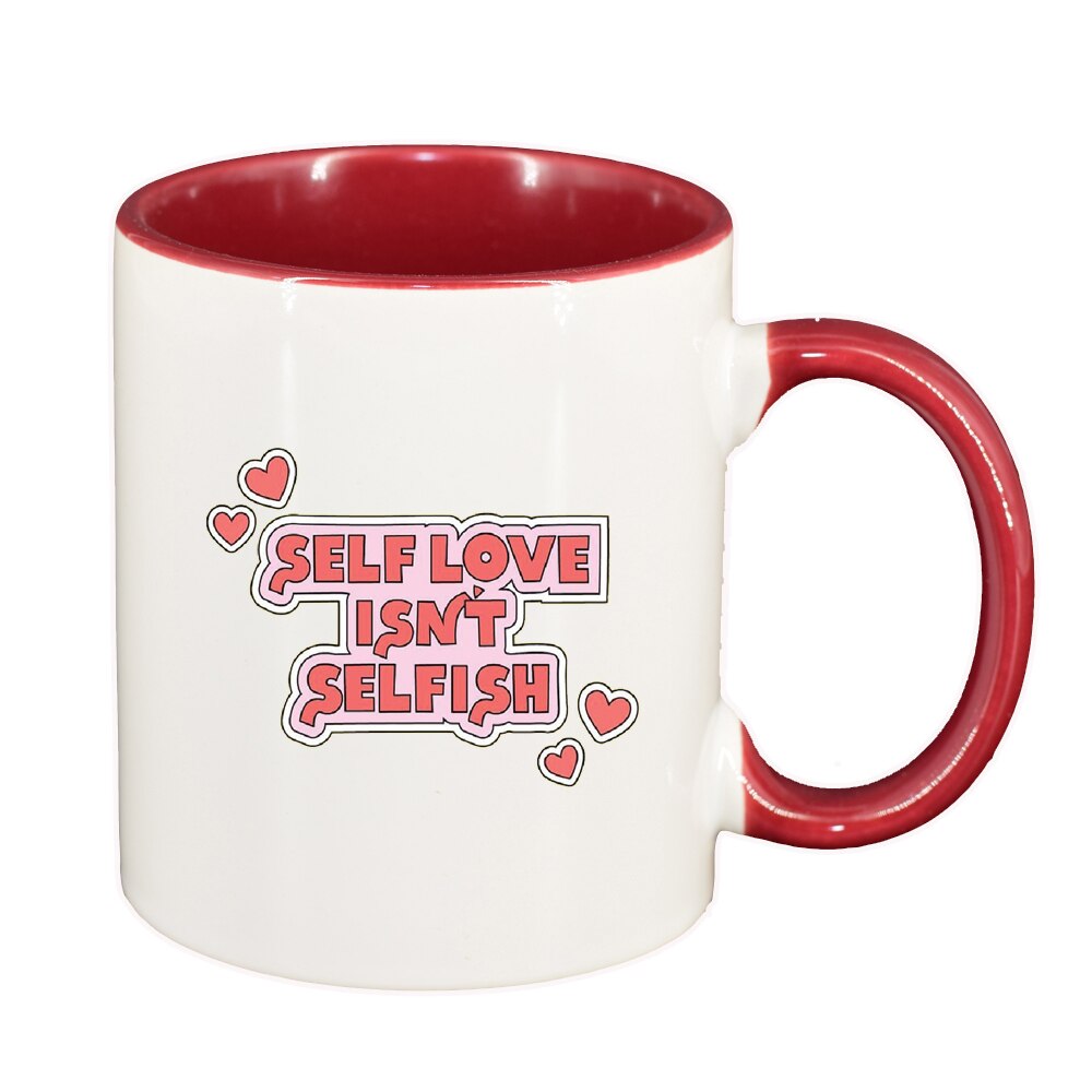 Cana cu mesaj Self Love, interior rosu-inchis, 330ml, D1429